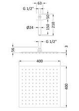 Hudson Reed Fixed Heads 400mm Square Chrome Ceiling Mounted Shower Head & Arm