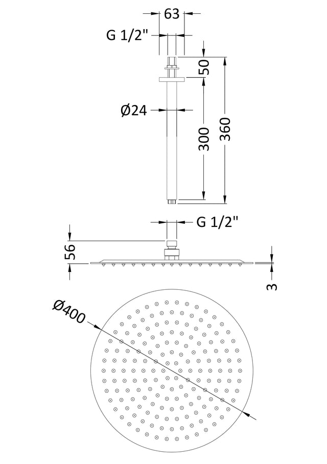 Hudson Reed Fixed Heads 400mm Chrome Ceiling Mounted Shower Head With Arm