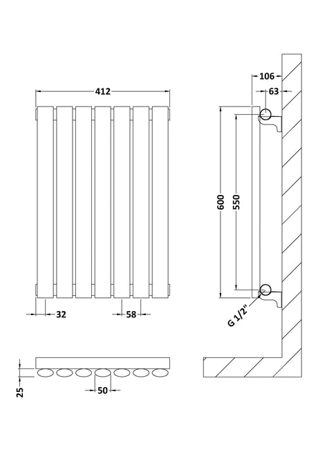 Horizontal Single Panel Radiator 600 x 412mm