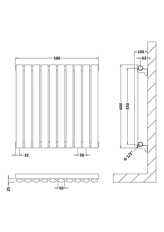 Horizontal Single Panel Radiator 600 x 586mm