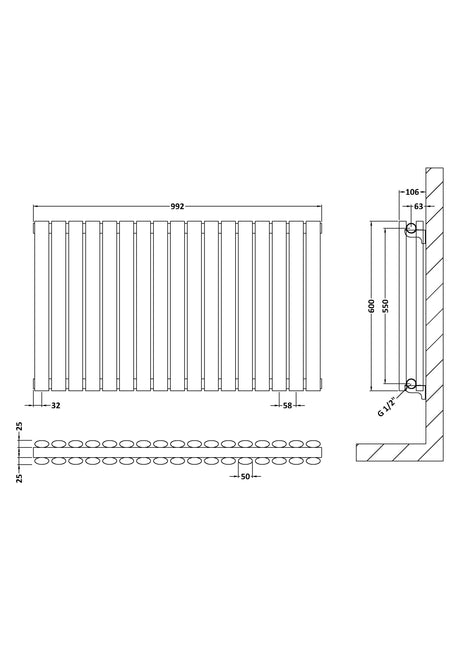 Horizontal Double Panel Radiator 600 x 992mm