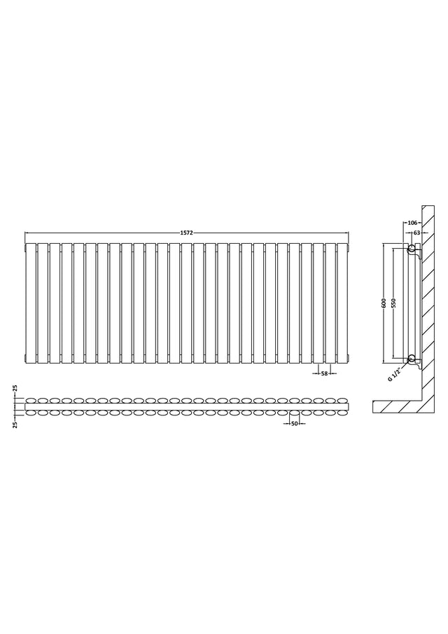 Horizontal Double Panel Radiator 600 x 1572mm