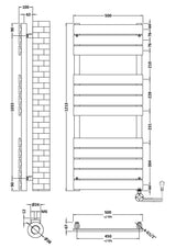 Electric Square Flat Towel Rail with 12 Bars, 1213mm x 500mm