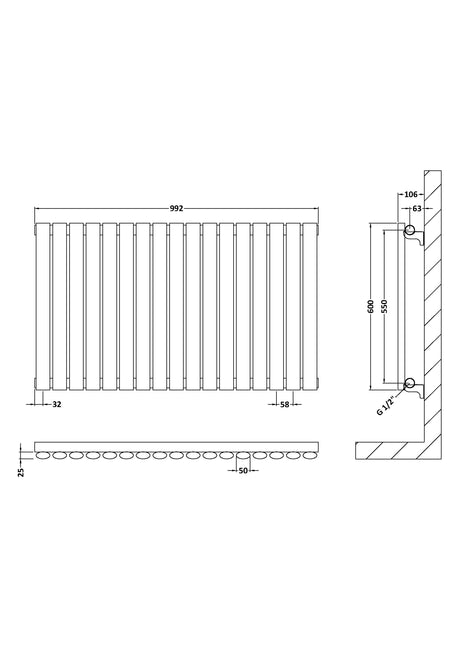 Horizontal Single Panel Radiator 600 x 992mm