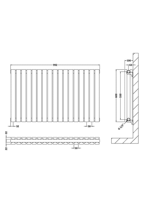 Horizontal Double Panel Radiator 600 x 992mm