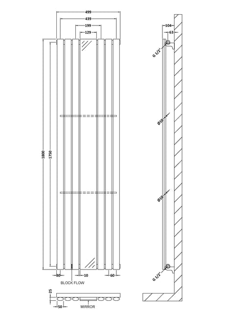 Single Panel Designer Radiator 1800 x 499mm