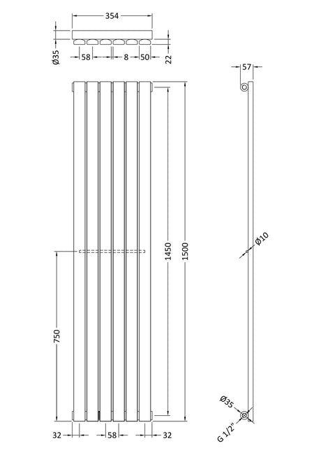 Single Panel Designer Radiator 1500 x 354mm