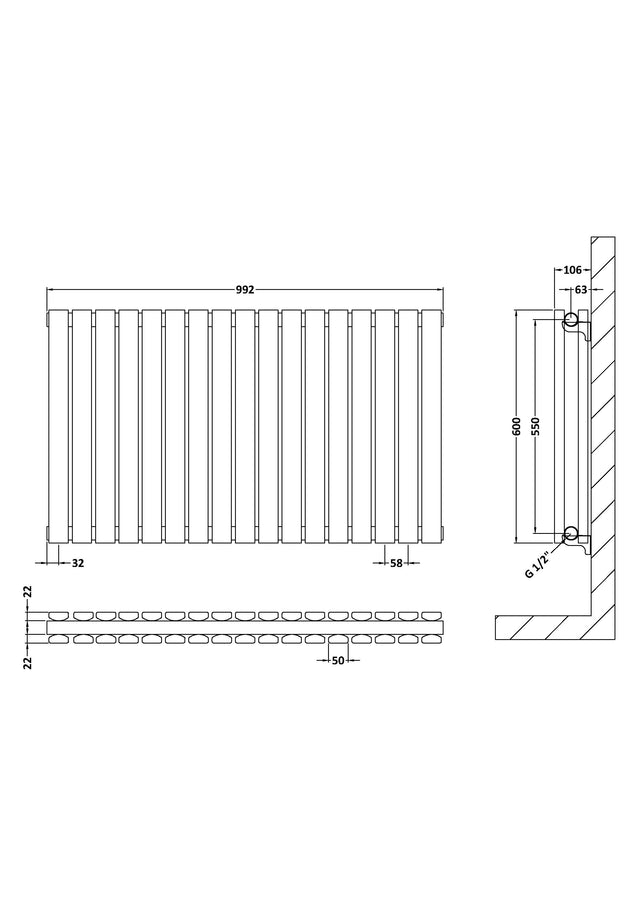 Horizontal Double Panel Radiator 600 x 992mm