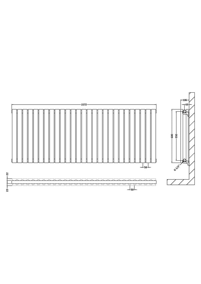 Horizontal Double Panel Radiator 600 x 1572mm