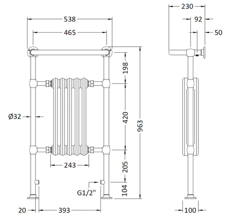 Small Harrow Traditional Radiator 965 x 540mm