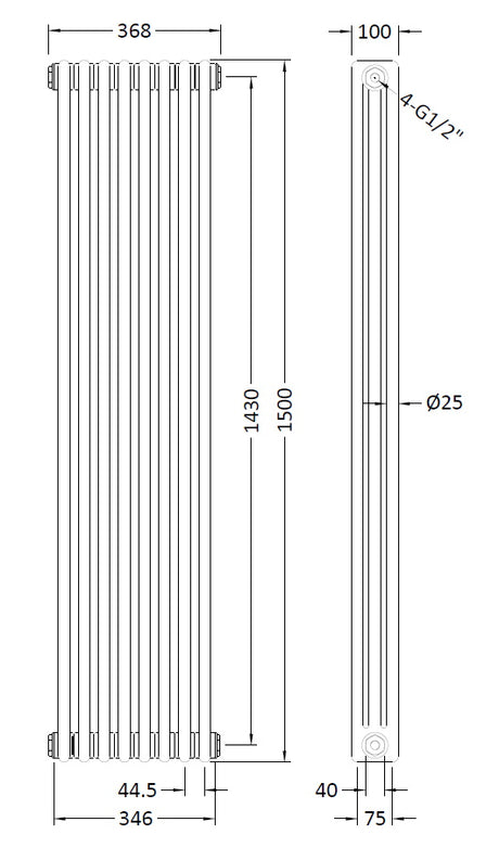 Triple Column Traditional Radiator 1500 x 368mm