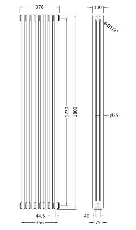 Triple Column Traditional Radiator 1800 x 376mm