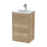 Hudson Reed Juno 500mm Autumn Oak Floor Standing 2-Door Vanity Unit With 1 Tap Hole Basin