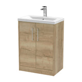 Hudson Reed Juno 600mm Autumn Oak Floor Standing 2-Door Vanity Unit with 1 Tap Hole Basin