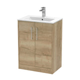Hudson Reed Juno 600mm Autumn Oak Floor Standing 2-Door Vanity Unit With 1 Tap Hole Basin