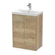 Hudson Reed Juno 600mm Autumn Oak Floor Standing 2-Door Vanity Unit with 1 Tap Hole Basin