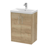 Hudson Reed Juno 600mm Autumn Oak Floor Standing 2-Door Vanity Unit with 1 Tap Hole Basin