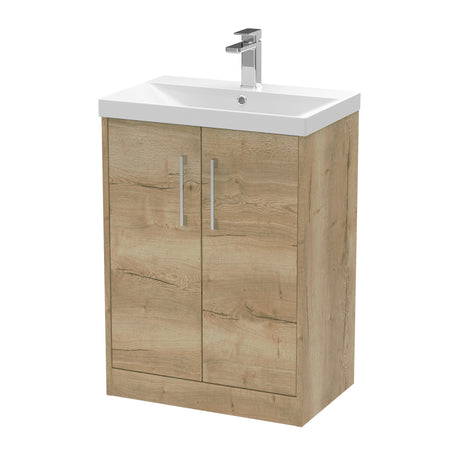 Hudson Reed Juno 600mm Autumn Oak Floor Standing 2-Door Vanity Unit with 1 Tap Hole Basin