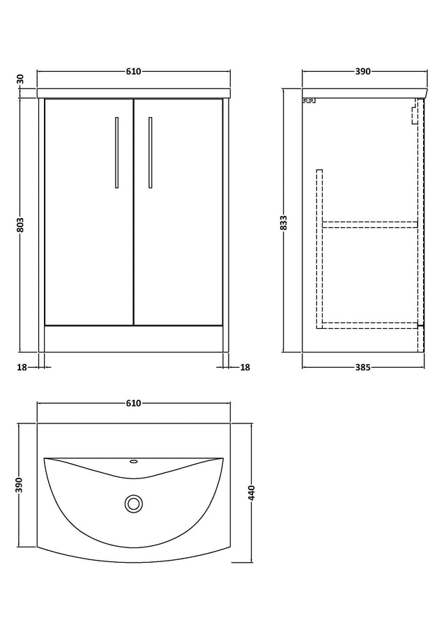 Hudson Reed Juno 600mm Floor Standing Vanity Unit with Basin