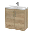 Hudson Reed Juno 800mm Autumn Oak Floor Standing 2-Door Vanity Unit with 1 Tap Hole Basin and Handles
