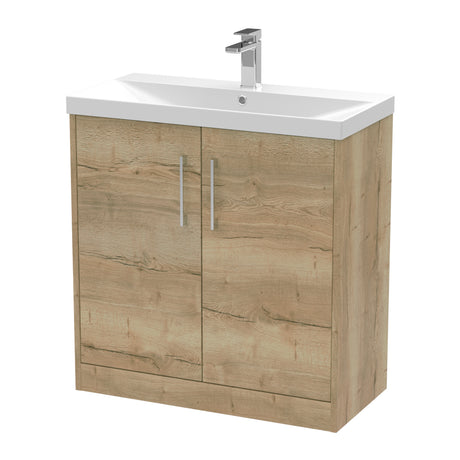 Hudson Reed Juno 800mm Autumn Oak Floor Standing 2-Door Vanity Unit with 1 Tap Hole Basin and Handles