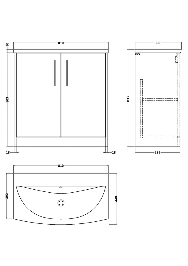 Hudson Reed Juno 800mm Floor Standing 2-Door Vanity Unit & Basin
