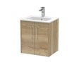 Hudson Reed Juno 500mm Autumn Oak Wall Hung 2-Door Vanity Unit & 1 Tap Hole Basin