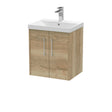 Hudson Reed Juno 500mm Autumn Oak Wall Hung 2-Door Vanity Unit With Thin-Edge 1 Tap Hole Basin