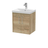 Hudson Reed Juno 500mm Autumn Oak Wall Hung 2-Door Vanity Unit With Thin-Edge 1 Tap Hole Basin