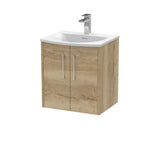 Hudson Reed Juno 500mm Autumn Oak Wall Hung 2-Door Vanity Unit with 1 Tap Hole Basin