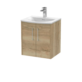Hudson Reed Juno 500mm Autumn Oak Wall Hung 2-Door Vanity Unit with 1 Tap Hole Basin