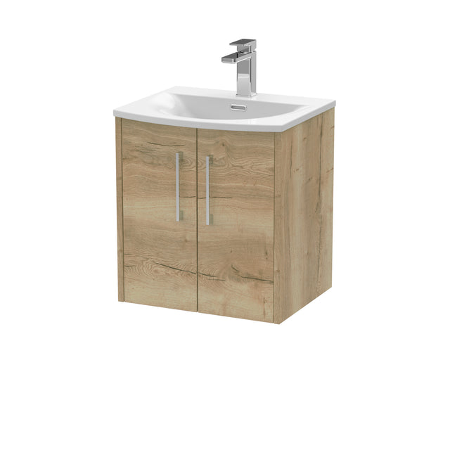 Hudson Reed Juno 500mm Autumn Oak Wall Hung 2-Door Vanity Unit with 1 Tap Hole Basin