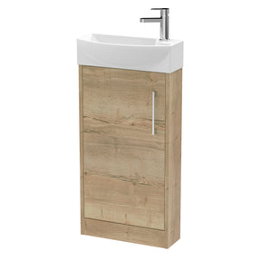 Hudson Reed Juno Compact 450mm Autumn Oak Floor Standing Single Door Unit with 1 Tap Hole Basin Left Hand