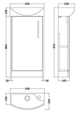 Hudson Reed Juno Compact 450mm Autumn Oak Floor Standing Single Door Unit with 1 Tap Hole Basin Left Hand