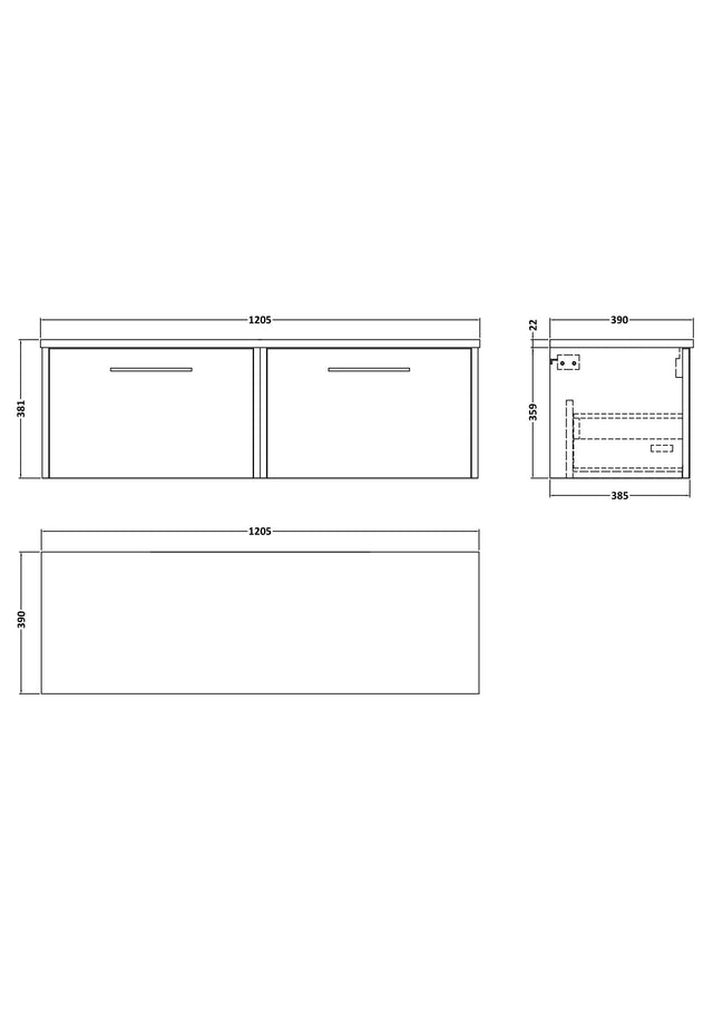 Hudson Reed Juno 1200mm Wall Hung Vanity Unit With Laminate Worktop & Handles