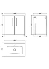 Hudson Reed Juno 600mm Wall Hung 2-Door Vanity Unit with 1 Tap Hole Basin