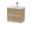 Hudson Reed Juno 600mm Wall Hung 2-Door Autumn Oak Vanity Unit with 1 Tap Hole Basin