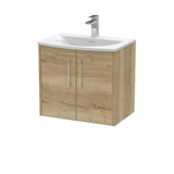Hudson Reed Juno 600mm Autumn Oak Wall Hung 2-Door Vanity Unit with 1 Tap Hole Basin