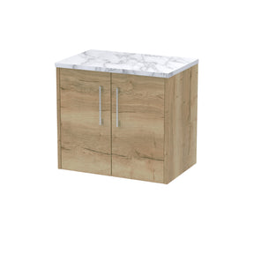 Hudson Reed Juno 600mm Autumn Oak Wall Hung 2-Door Vanity Unit With Laminate Worktop