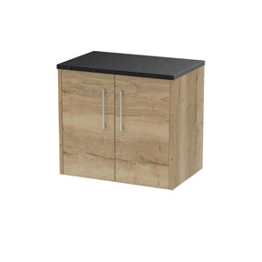Hudson Reed Juno 600mm Autumn Oak Wall Hung 2-Door Vanity Unit With Laminate Top
