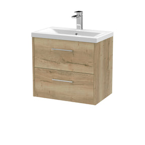 Hudson Reed Juno 600mm Autumn Oak Wall Hung 2-Drawer Vanity Unit With 1 Tap Hole Basin