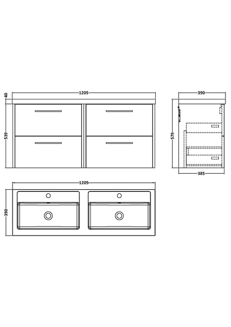 Hudson Reed Juno 1200mm Wall Hung Autumn Oak Vanity Unit With Double Basin