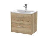 Hudson Reed Juno 600mm Autumn Oak Wall Hung 2-Drawer Vanity Unit with Curved 1 Tap Hole Basin