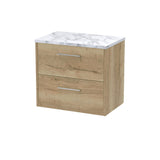 Hudson Reed Juno 600mm Autumn Oak Wall Hung 2-Drawer Vanity Unit With Laminate Worktop & Handles