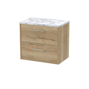 Hudson Reed Juno 600mm Autumn Oak Wall Hung 2-Drawer Vanity Unit With Laminate Worktop & Handles