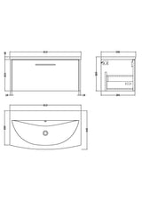 Hudson Reed Juno 800mm Wall Hung Single Drawer Vanity Unit with Curved 1 Tap Hole Basin