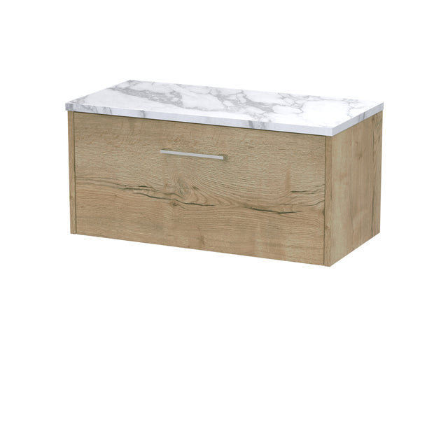 Hudson Reed Juno 800mm Autumn Oak Wall Hung Single Drawer Vanity Unit With Laminate Worktop