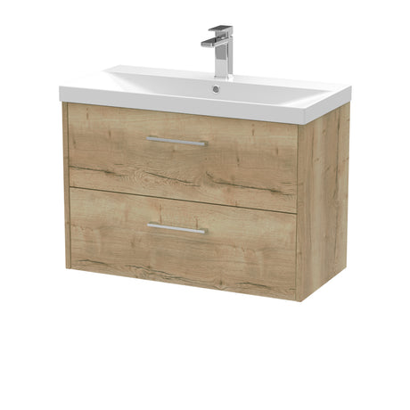 Hudson Reed Juno 800mm Autumn Oak Wall Hung 2-Drawer Vanity Unit With Thin-Edge 1 Tap Hole Basin