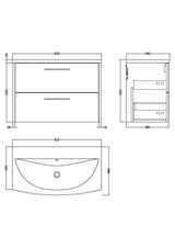 Hudson Reed Juno 800mm Autumn Oak Wall Hung 2-Drawer Vanity Unit with 1 Tap Hole Basin