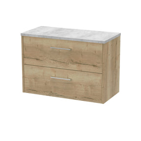 Hudson Reed Juno 800mm Autumn Oak Wall Hung 2-Drawer Vanity Unit With Laminate Top